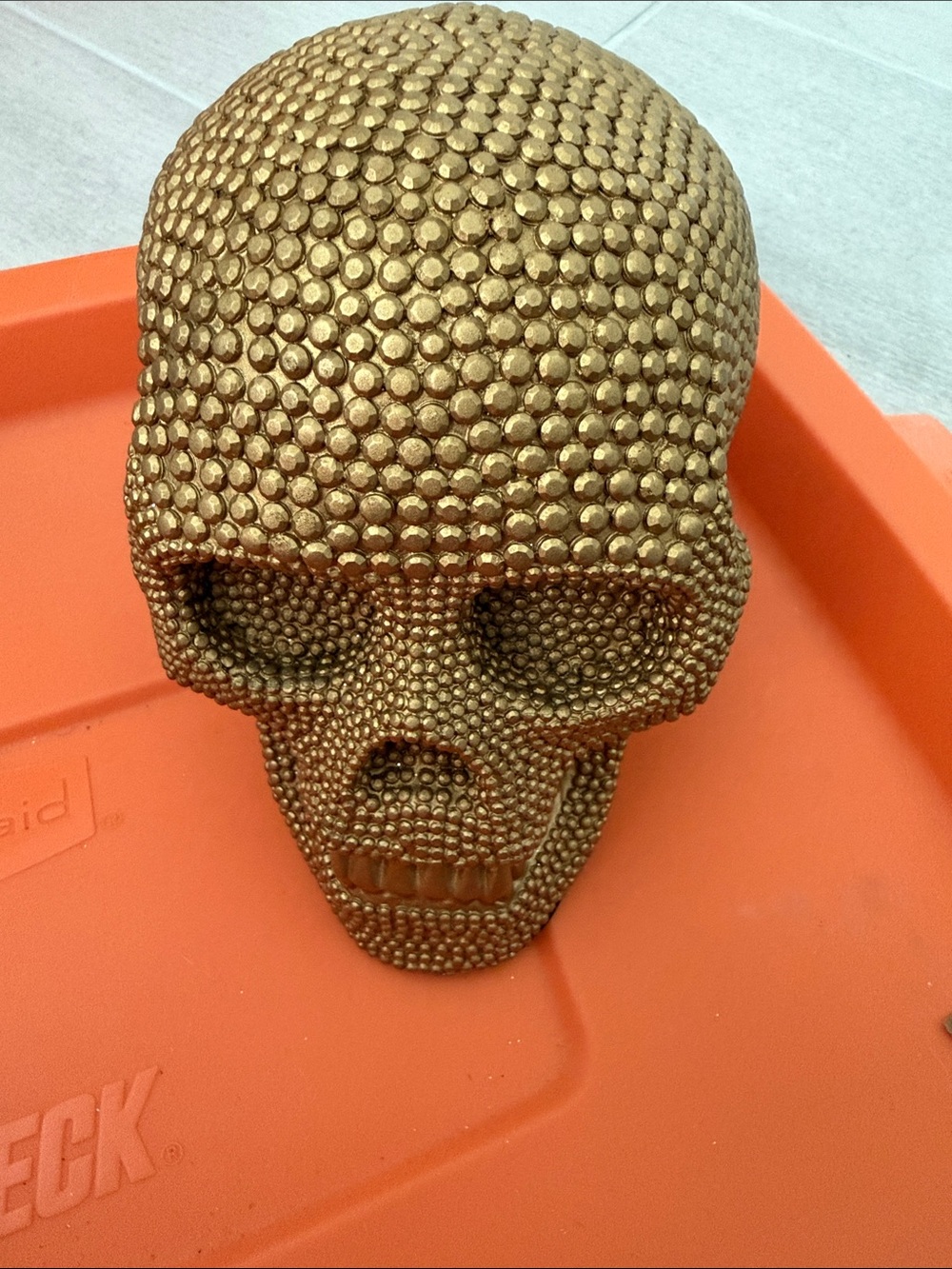 Gold Beaded Skull Figurine